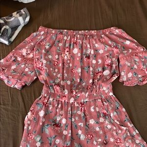 off the shoulder pink floral romper